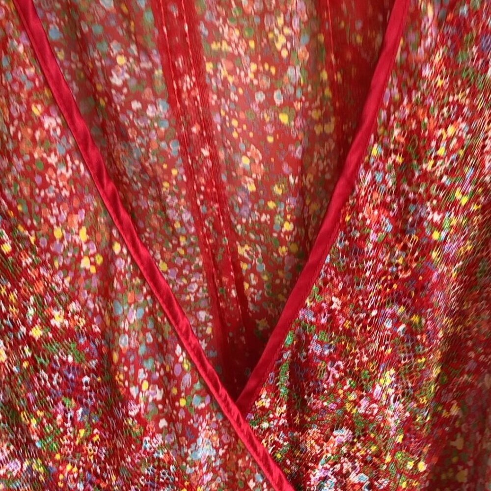 Gorgeous Light Sheer Wrap Dress with Satin Trim and Bow - Picture 16 of 16